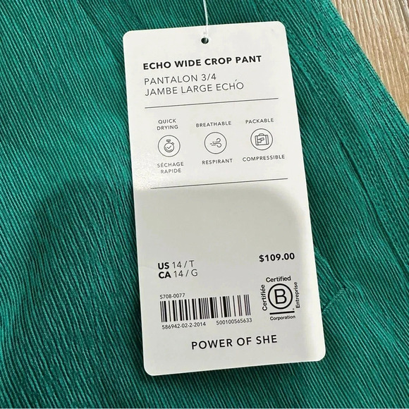 Athleta Echo Wide Crop Kelly Green Quick Drying Breathable Pants Sz 14T GUC - Picture 6 of 10